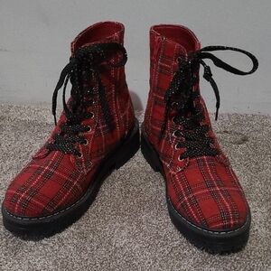 Sugar Red Plaid Combat Boots